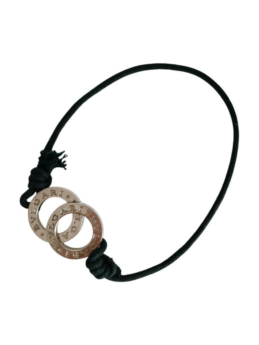 Bvlgari 925 Double Logo Circle Code Bracelet Silver Black